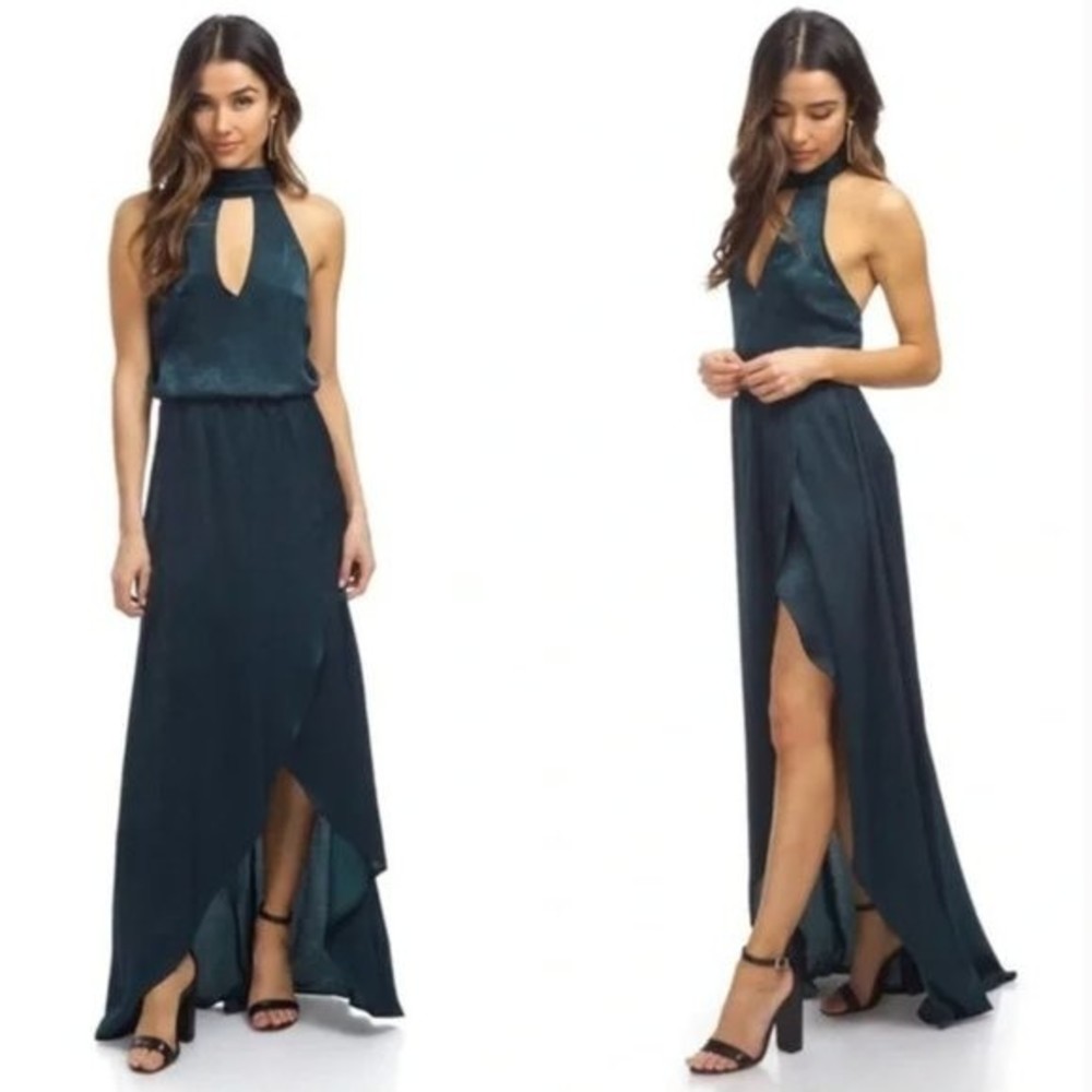 Show Me Your MuMu Karolina Collar Emerald Green Halter Maxi Dress Size Small